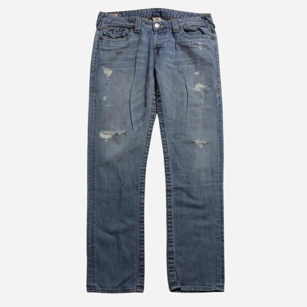 Womens Y2K Light Wash True Religion Cameron Distressed Straight Fit Jeans - Picture 2 of 8